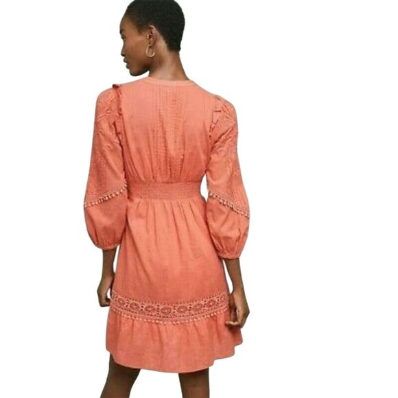 Anthropologie Akemi + Kin Josephine Embroidered Dress Size XL Coral Boho - Picture 2 of 7